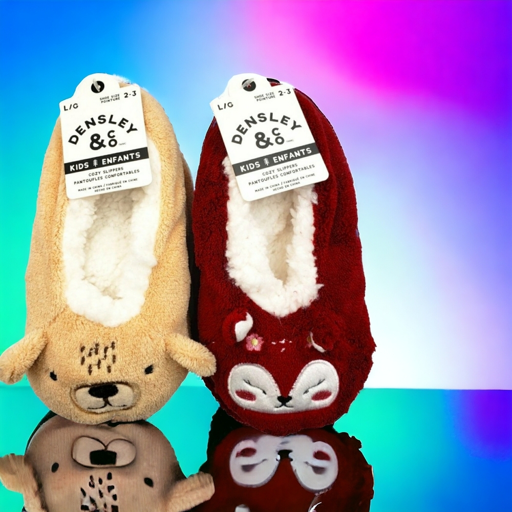 NWT COMBO Pack Densley & CO Kids Sherpa Fleece Animal Character Slippers -QTY 2